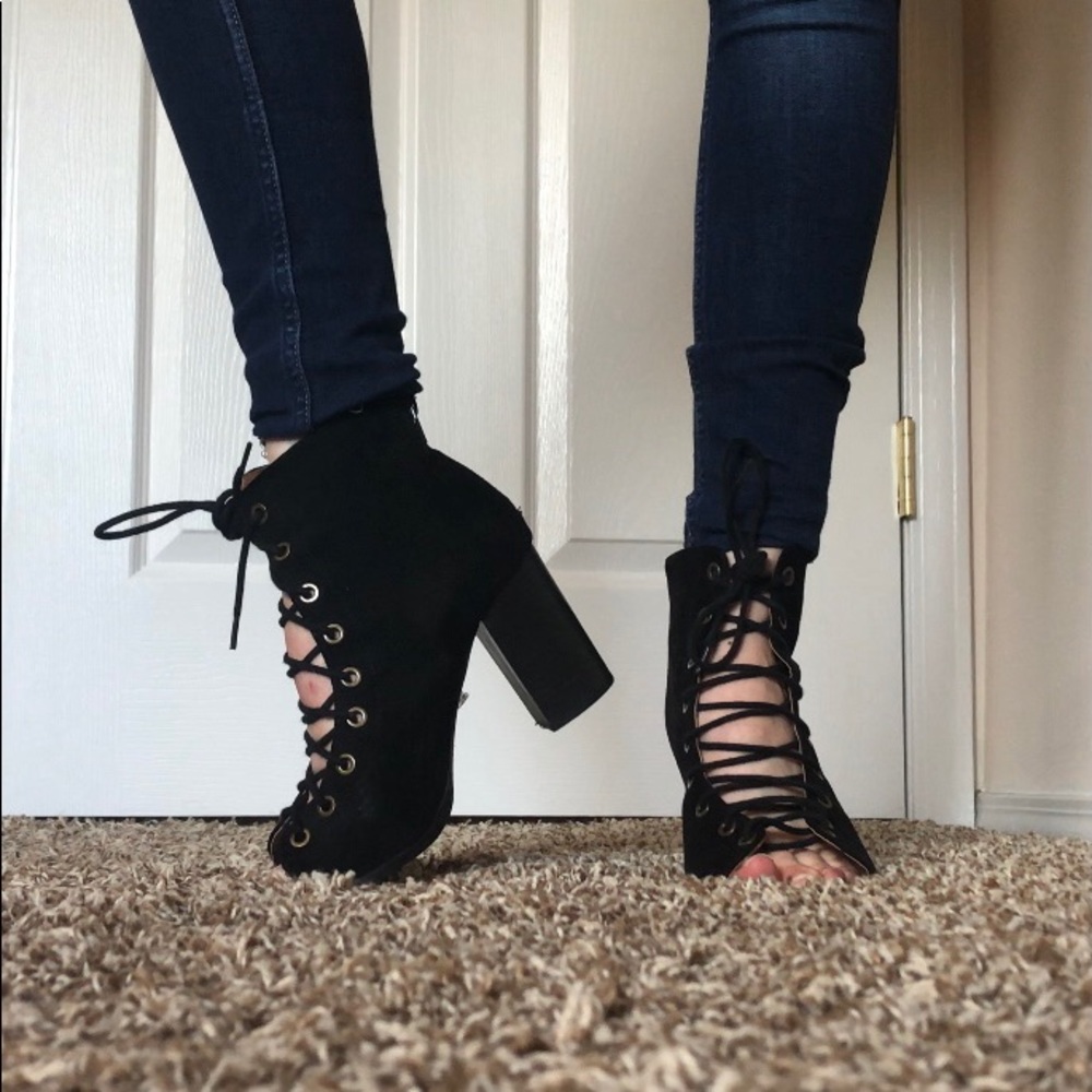 Lace Up Peep Booties - Picture 8 of 12